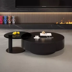 Italian Minimalist Light Luxury Black Round Stainless Steel Coffee Table Set for Apartment Home Living Room