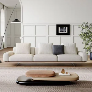 Italian Minimalist Linear Cotton Linen Fabric Square Sofa for Living Room Small Apartment Villa High End Nordic Simple Large
