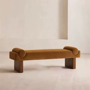 Italian Minimalist Long Bench Home Wood Bed End Entrance Shoe Changing Living Room Soft Velvet