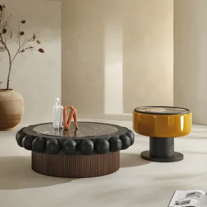 Italian Minimalist Luxury Coffee Table Set with Marble Stainless Steel Top Eco Friendly Design for High end Villa Living Room