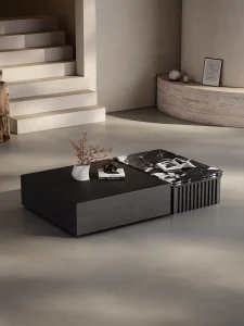Italian Minimalist Luxury Natural Stone Coffee Table Storage Space No Assembly Required High end Rectangular Home Furniture