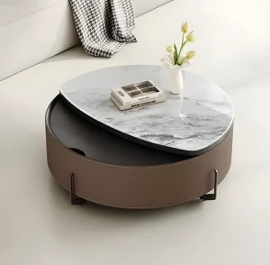 Italian Minimalist Marble Top Wood Frame Coffee Table Rotatable Liftable Multi functional Living Room Table Durable Eco Friendly