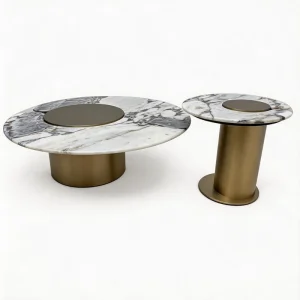 Italian Minimalist Modern Design Convertible Durable Marble Coffee Table with Stainless Steel Frame for Living Room
