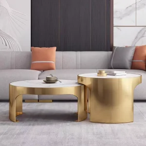 Italian Minimalist Modern Luxury Stainless Steel Marble Home Round Coffee Table Combination Living Room Furniture Decorative