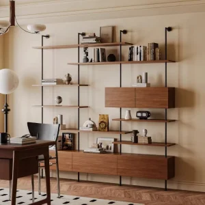 Italian Minimalist Modern Style Wall Standing Adjustable Iron Bookshelf with 6 Shelves Living Room Furniture