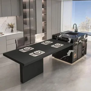 Italian Minimalist Nordic Wooden Dining Table Integrated Extendable Cabinet High End Kitchen Bar Counter Multifunctional Modern
