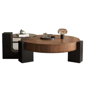 Italian Minimalist Round Coffee Table Living Room Furniture Light Luxury Mid Century Designer Piece Crafted Walnut Wood