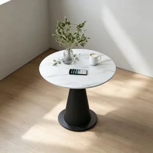 Italian Minimalist Round Sintered Stone Side Table Conical Integrated Metal Base Living Room Leisure End Table