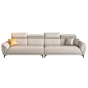 Italian Minimalist Single Section Cowhide PU Leather Sofa with Adjustable Headrest Four Person Capacity for Small Living Rooms