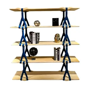 Italian Minimalist Solid Wood Saddle Leather Storage Rack with Multi layer Solid Wood Wave shaped Decoration