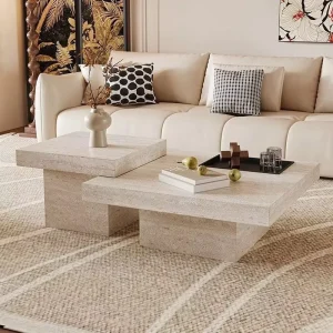 Italian Minimalist Travertine Coffee Table with Storage Space Customizable Design for Living Room Home Small Apartment
