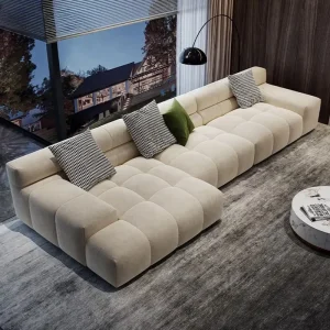 Italian Minimalist Velvet Fabric 3 seater L Shape Living Room Sofa Set Modular Villa Apartment Hotel Corner Sofa