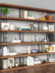 Italian Minimalist Wall leaning Pine Solid Wood Bookshelf Whole Wall Bookcase Storage Rack TV Background Wall Office Partition
