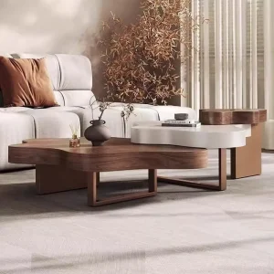 Italian Modern Cloud shaped Coffee Table Creamy White Solid Wood Retractable Storage Foldable for Small Living Rooms