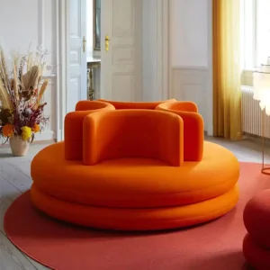 Italian Modern Customized Fabric Round Four-Seater Sofa Commercial Cloth Store Company Office Reception Sofa Couch