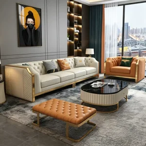 Italian Modern Luxury Square Upholstered Leather Sofa Set for Living Room
