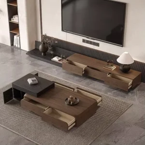 Italian Modern Minimalist Durable Coffee Table Set Light Luxury Solid Wood Black Walnut Extendable Small Living Home Furniture
