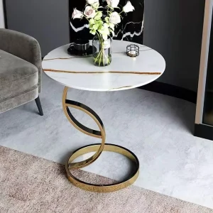 Italian Modern Stainless Steel Small White Sintered Stone Top Coffee Table for Living Room Home Furniture