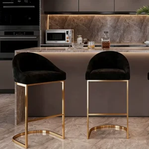 Italian Modern Steady Velvet Bar Stool with Stainless Steel Frame Water Resistant for Home Dining Kitchen Island Outdoor Gym Use