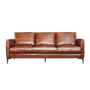 Italian Retro Design Brown Genuine Leather Sectional Sofa Living Room Furniture Set with Metal Legs for Gym & Mall Use