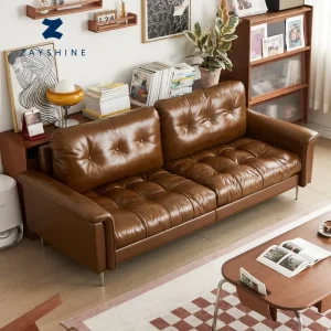Italian Retro Oil Leather Living Room Sofa Set 2 Seater Modular Straight Leisure Sofa