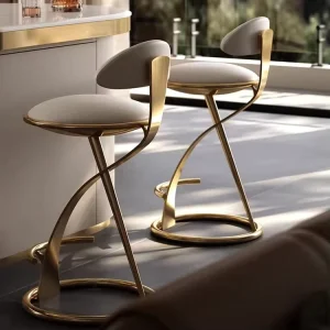 Italian Stainless Steel Bar Stool Artistic Metal Frame with Comfortable Backrest for Kitchen Island Hotel & Living Room