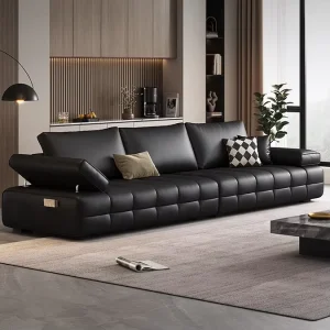 Italian Style Brown Genuine Leather Executive Office Sofa Set with Sponge Filling