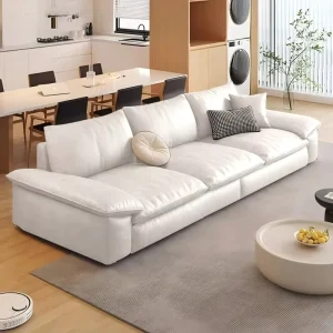 Italian Style European Minimalist Vintage Genuine Leather Three Seat Sofa Living Room Office Straight line Cloud Sailboat Sponge