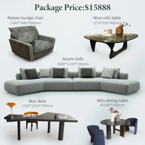 Italian Style Furniture Set Curved Fabric Sofa Velvet Lounge Chair Glass Table Marble Dining Table for Modern Home Decoration