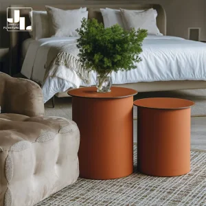 Italian Style Hotel Living Room Luxury Orange Side Table Set Villa Bedroom Metal Frame Leather Sofa Corner Table Furniture