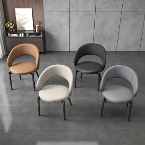 Italian Style Light Luxury Backrest Dining Chair Tech Leather Upholstery Steel Frame Modern Minimalist Design for Home Hotel Use