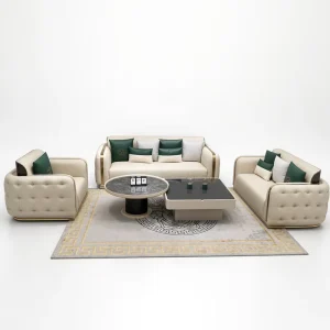Italian Style Light Luxury Genuine Leather U Shaped Movable Sofa Set High Density Sponge Villa Hotel Mall