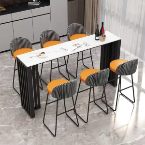 Italian Style Light Luxury Metal Granite Slab Bar Table Chair Set for Commercial Living Room Casual Modern High Bar Furniture