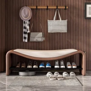 Italian Style Light Luxury Minimalist Fabric Entryway Hallway Shoe Changing Bench Cabinet with Seating and Shoe Rack