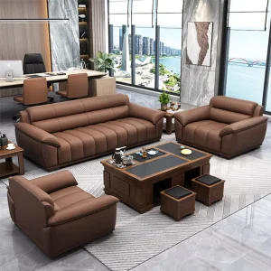 Italian Style Luxury Brown Executive Leather Office Sofa Set Office Desk Furniture Office Sofa