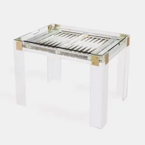Italian Style Luxury Square Board Game Table Acrylic Frame Stainless Hardware Tic Tac Toe & Backgammon