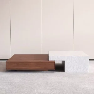 Italian Style Minimalist High-end Designer Living Room Natural Marble Telescopic Drawer Household Small Apartment Coffee Table