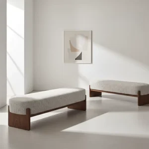 Italian Style Minimalist Long Bench Lounge Couch Stool Bedroom Solid Wood Fabric Bed Tail Bench Bed Stool for Home Use