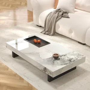 Italian Style Minimalist Modern Luxury Marble Rectangular Floor Standing Coffee Table for Small Apartments New Special Shaped