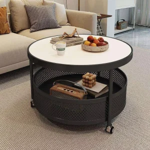 Italian Style Minimalist Round Stone Coffee Table Small Living Room Home Light Luxury Round Movable Small Side Table
