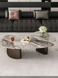 Italian Style Natural Marble Luxury Stone Coffee Table Living Room Home Use Irregular Designer Minimalist Light Stainless Steel