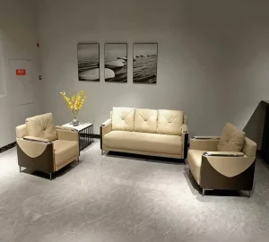 Italian Style PU Leather Office Sofa Set with Massage Function Rectangle Shape Gold Stainless Steel Legs Custom Color