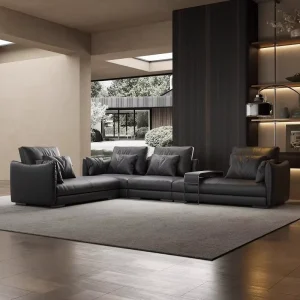 Italian Style Real Leather Combination Corner Design Sofa Direct Sales Project Supply Foshan Factory