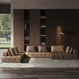 Italian Style Top Grain Leather Comfort Simple Lines Sofa Direct Sales Foshan Factory Production