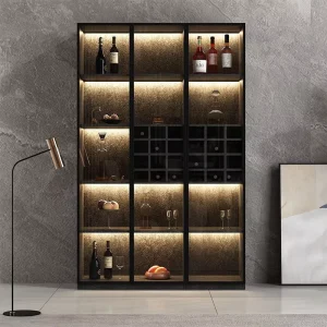 Italian Style Wooden Vertical Wine Cabinets with Luminous Design and Multi Storage for Modern Living Room TV Stand