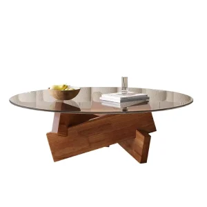 Italian Tempered Glass Coffee Table Movable Wood Frame Modern Design for Small Apartment Living Room Office