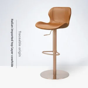 Italian Top-Grade Cowhide Genuine Leather Bar Chair High-End Home Use High-Back Bar Stool Stainless Steel Frame