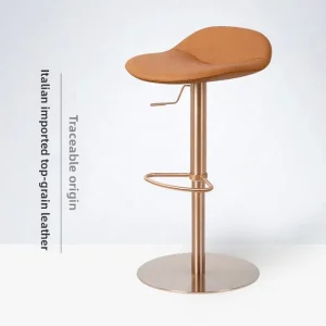 [Italian Top Grade Cowhide] Genuine Leather Light Luxury Bar Chair Adjustable Height Rotatable Home High Bar Stool