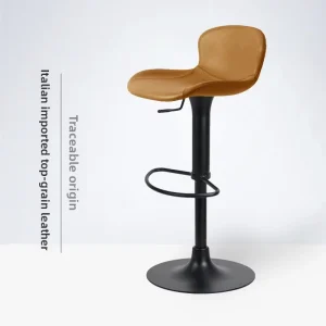 [Italian Top Grade Cowhide] Genuine Leather Stainless Steel Frame Rotatable Adjustable High End Bar Stool Luxurious Home Use