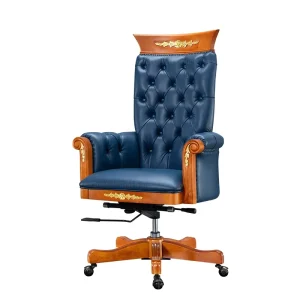 Italian Writing Chairs Gilded Carving Office Furniture Blue Leather Executive Chair Study Reading Chair